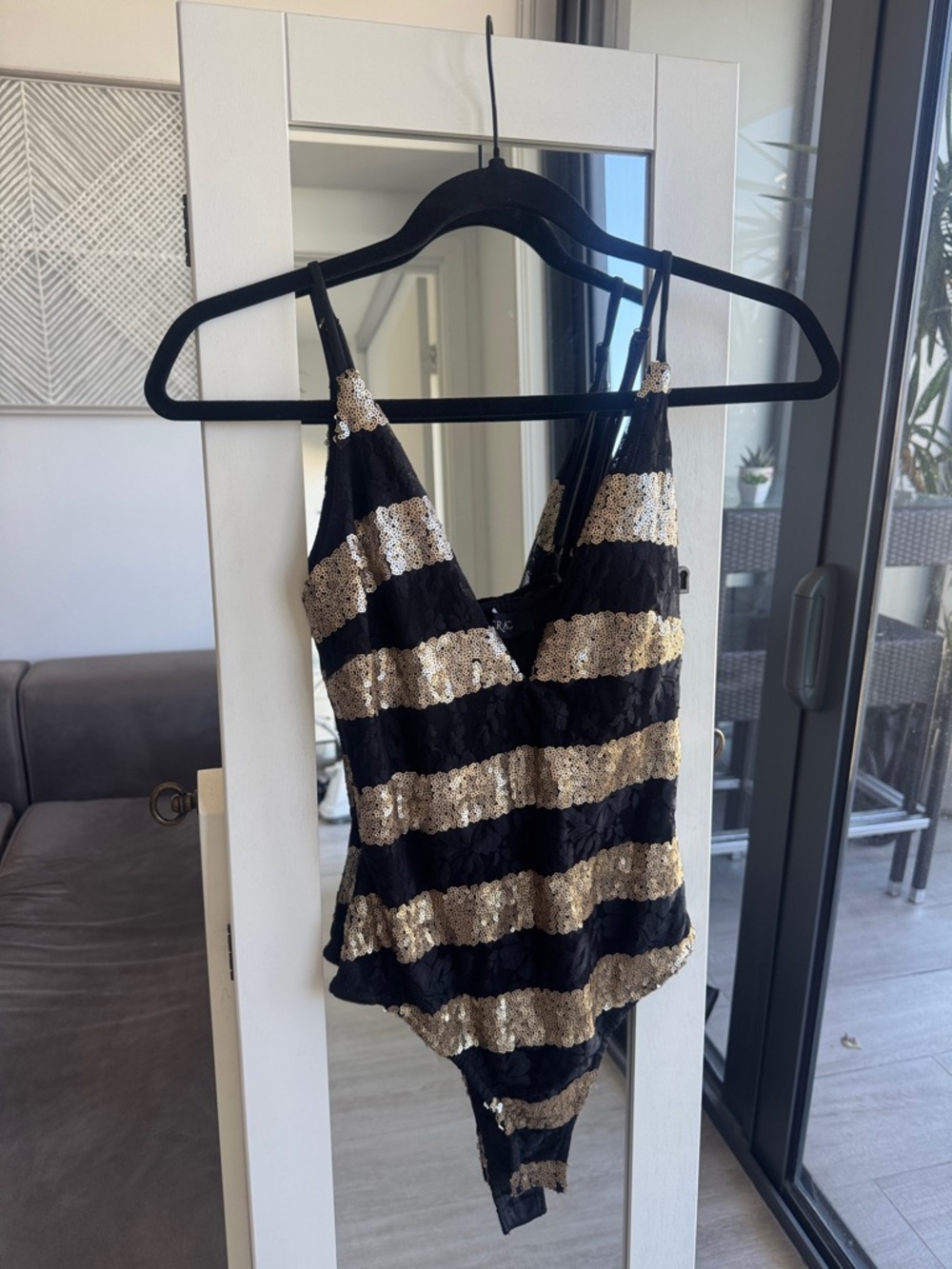 Black & Gold Sequin Striped Kids One-Piece Swimsuit